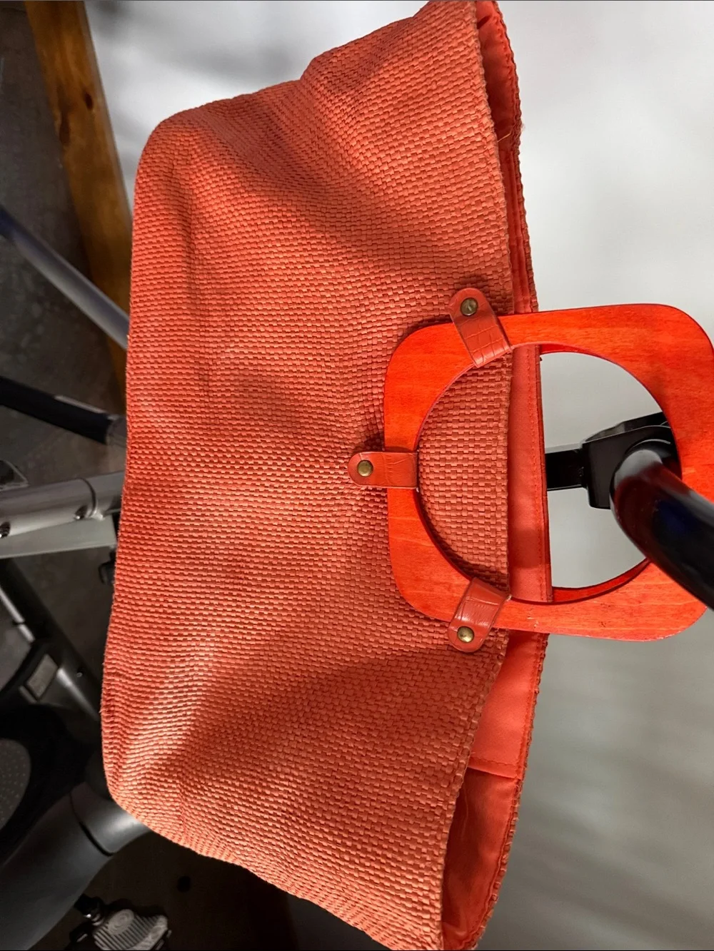 Bijoux Terner Coral-Orange Woven Tote with Signature Cutout Handles - Picture 2 of 5